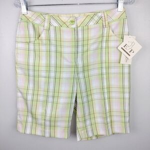 NWT EP Pro "Carefree" Pro-Stretch Golf Shorts in Honeydew Plaid Sz. 4